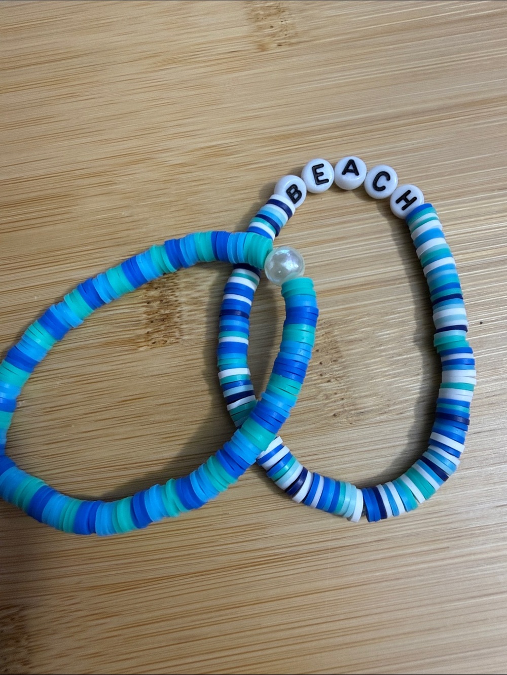 Blue and Teal Stretch Bead Bracelet with Pearl Accent
